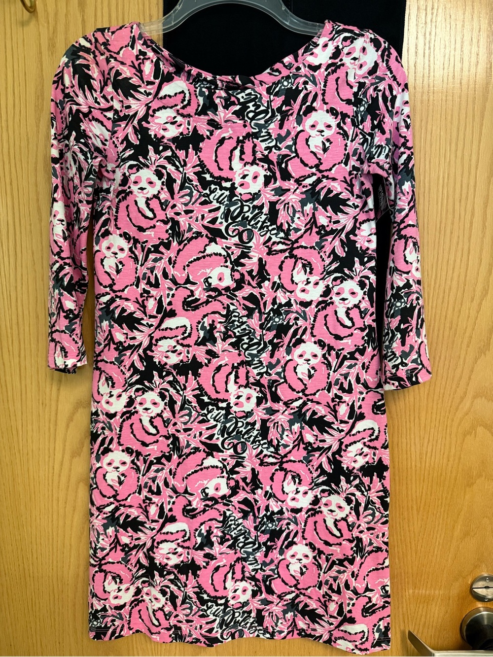 Lilly Pulitzer Pink, Black & White Panda Print  Long-Sleeve Shift Dress